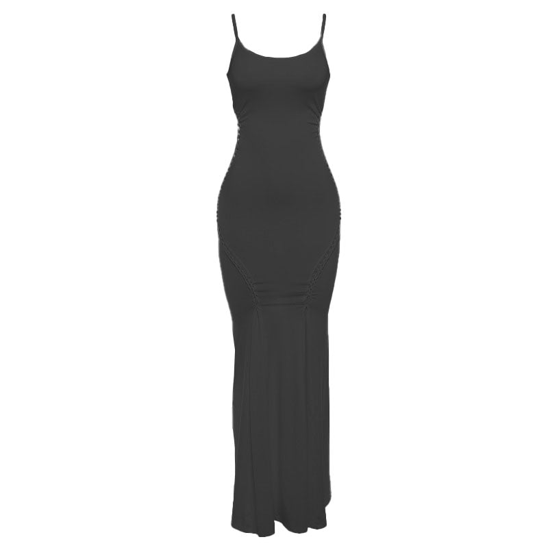U neck hollow out solid cami maxi dress