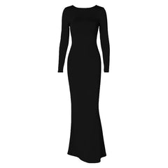 Long sleeve backless lace up ruched solid maxi dress  | red tango dress