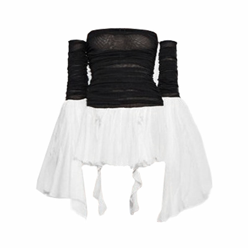 Off shoulder long sleeve mesh top