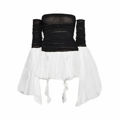 Off shoulder long sleeve mesh top
