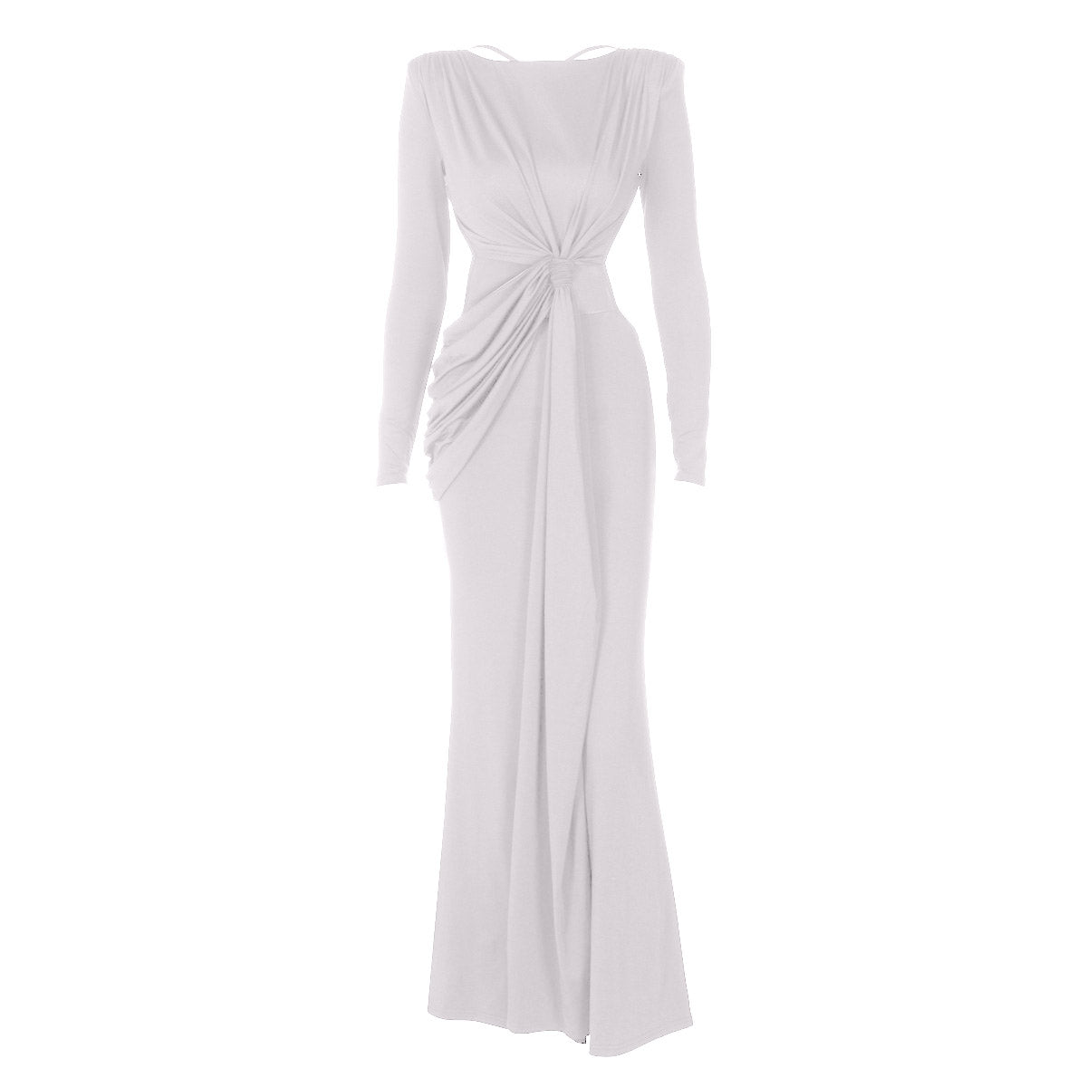 Long sleeve padded backless ruched maxi dress