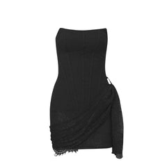 Irregular ruched backless lace up bustier tube mini dress  | red tango dress