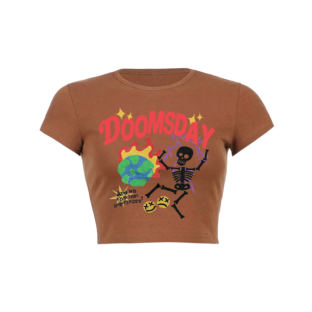 Skull letter graphic print slant Baby Tee Crop Top