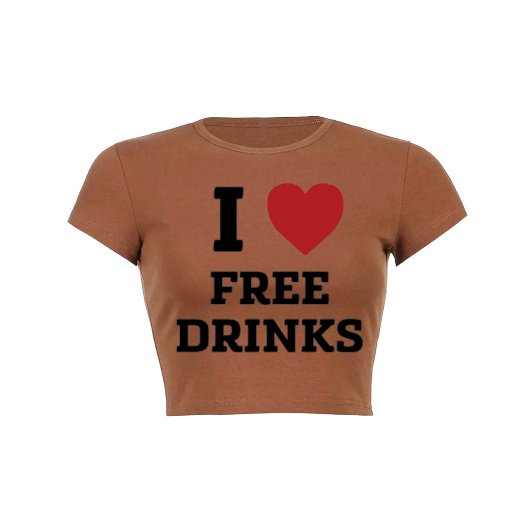 I Love Free Drinks Y2K Baby Tee