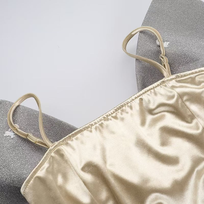Bowknot applique glitter cami mini dress