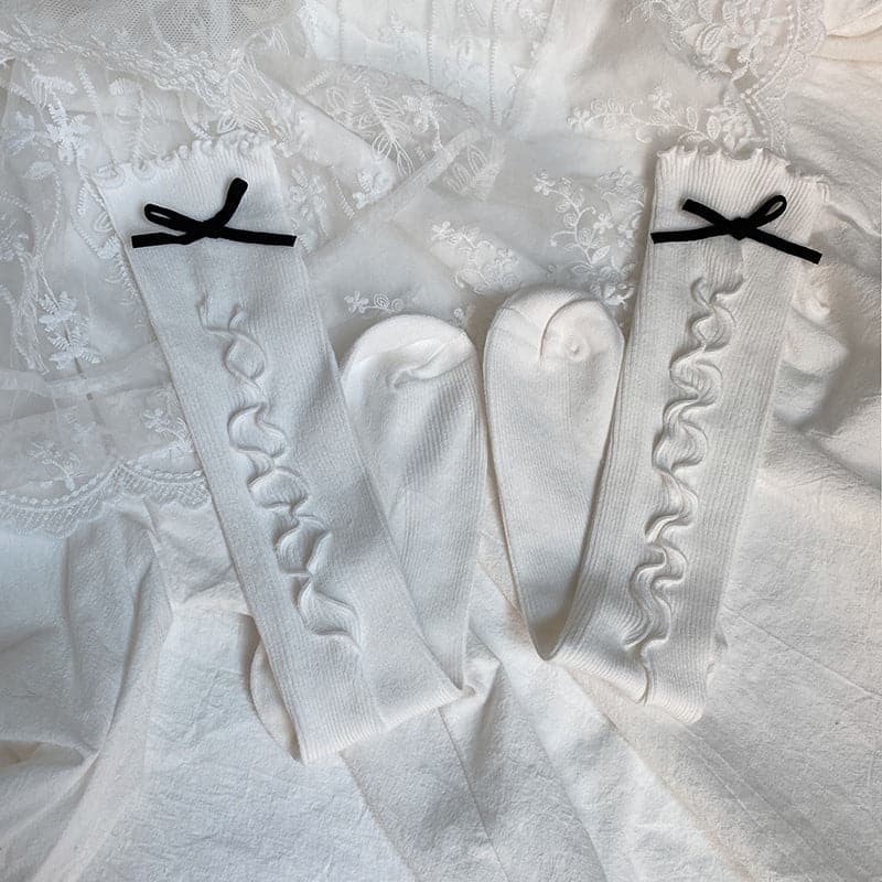 Ruffle bowknot long socks