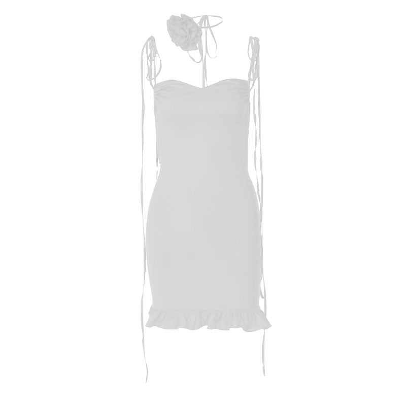 Rose applique ruched ruffle knotted cami mini dress  | red tango dress