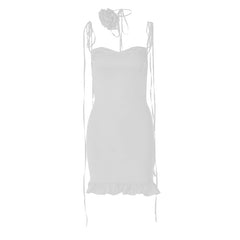 Rose applique ruched ruffle knotted cami mini dress  | red tango dress