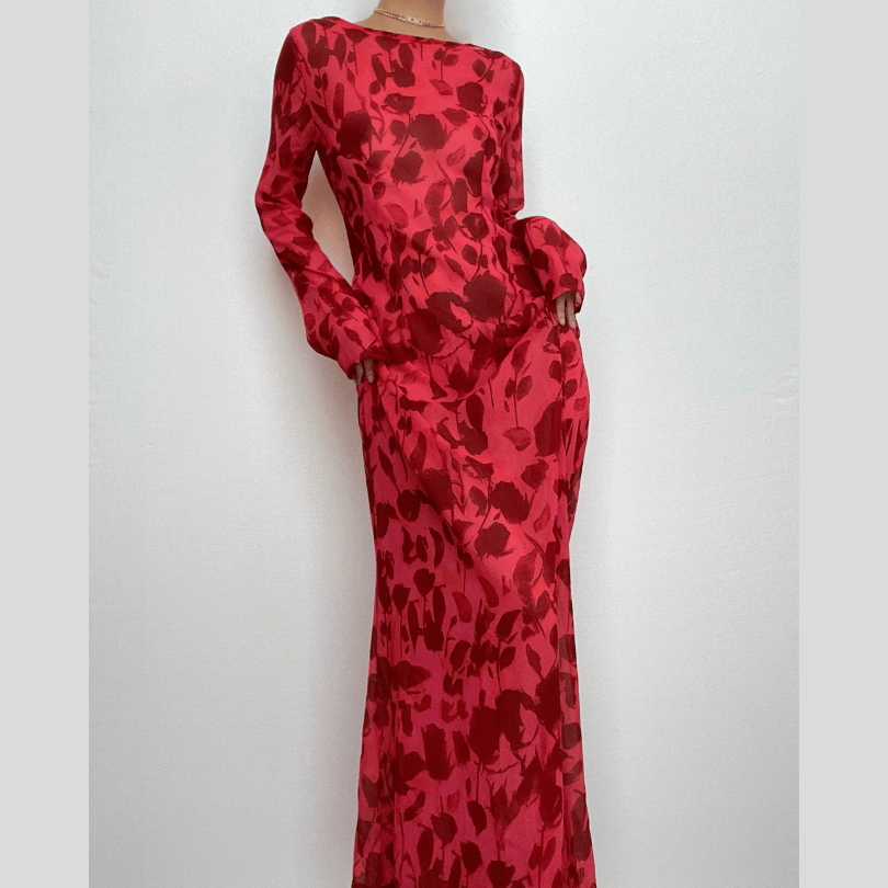 Sheer mesh see through zebra print long sleeve zip-up contrast maxi dress  | red tango dress  | samba dress