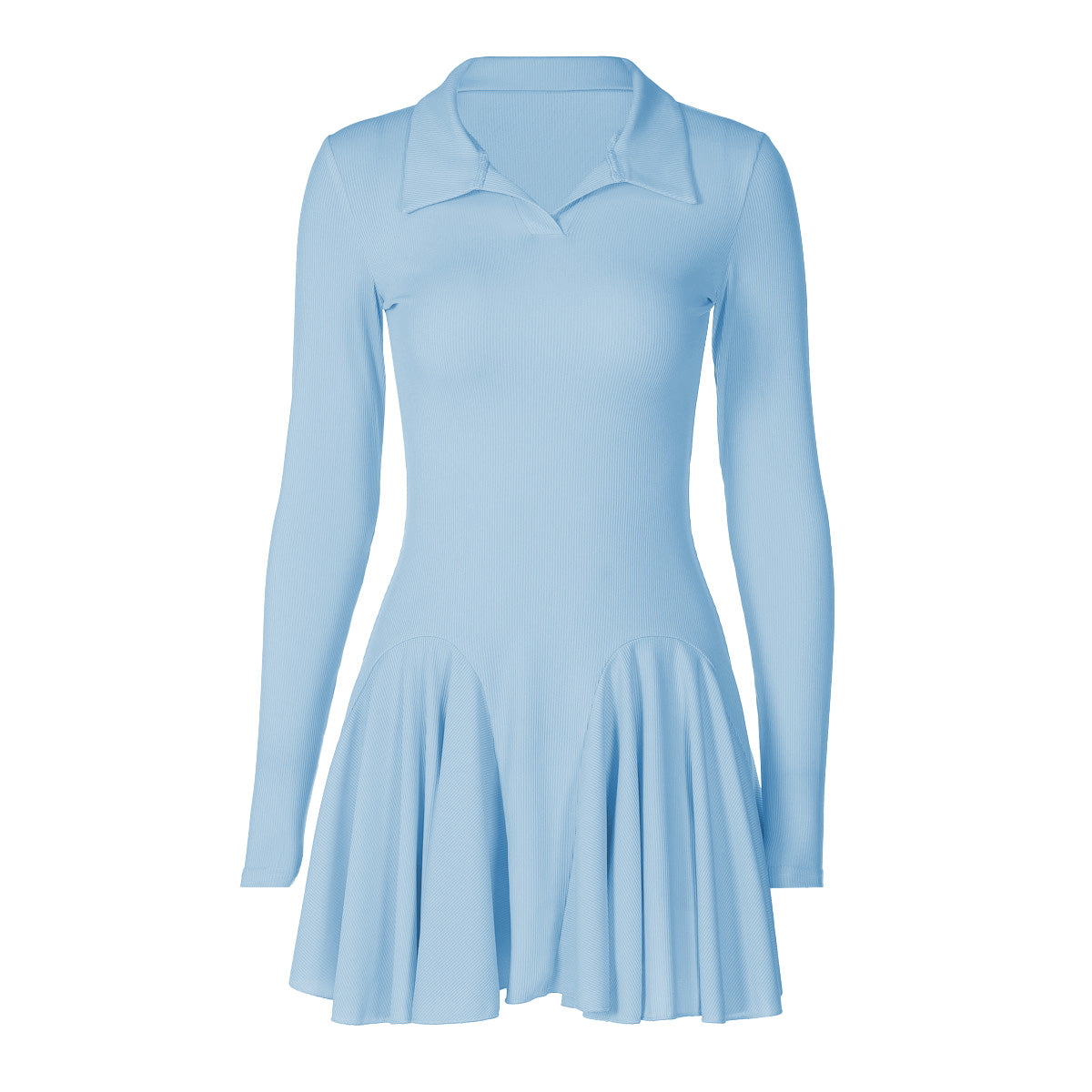 Turnover collar long sleeve solid mini dress  | red tango dress