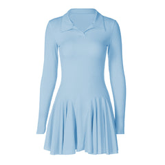 Turnover collar long sleeve solid mini dress  | red tango dress