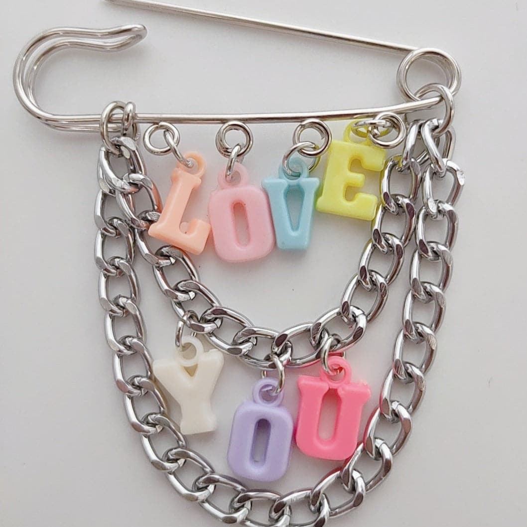 Letter multicolor clay pendant pin