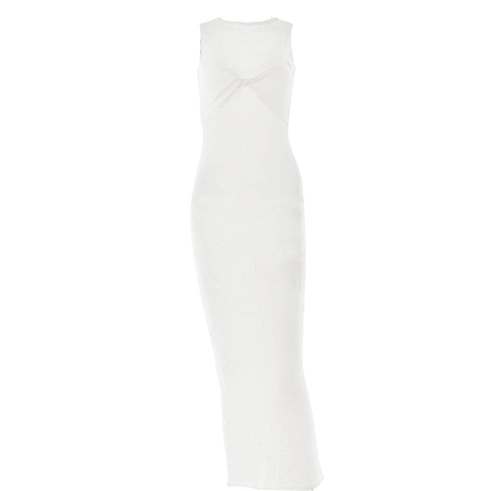 Sleeveless crewneck solid backless maxi dress