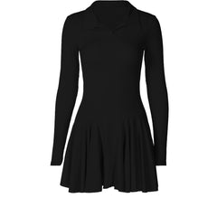 Turnover collar long sleeve solid mini dress  | red tango dress