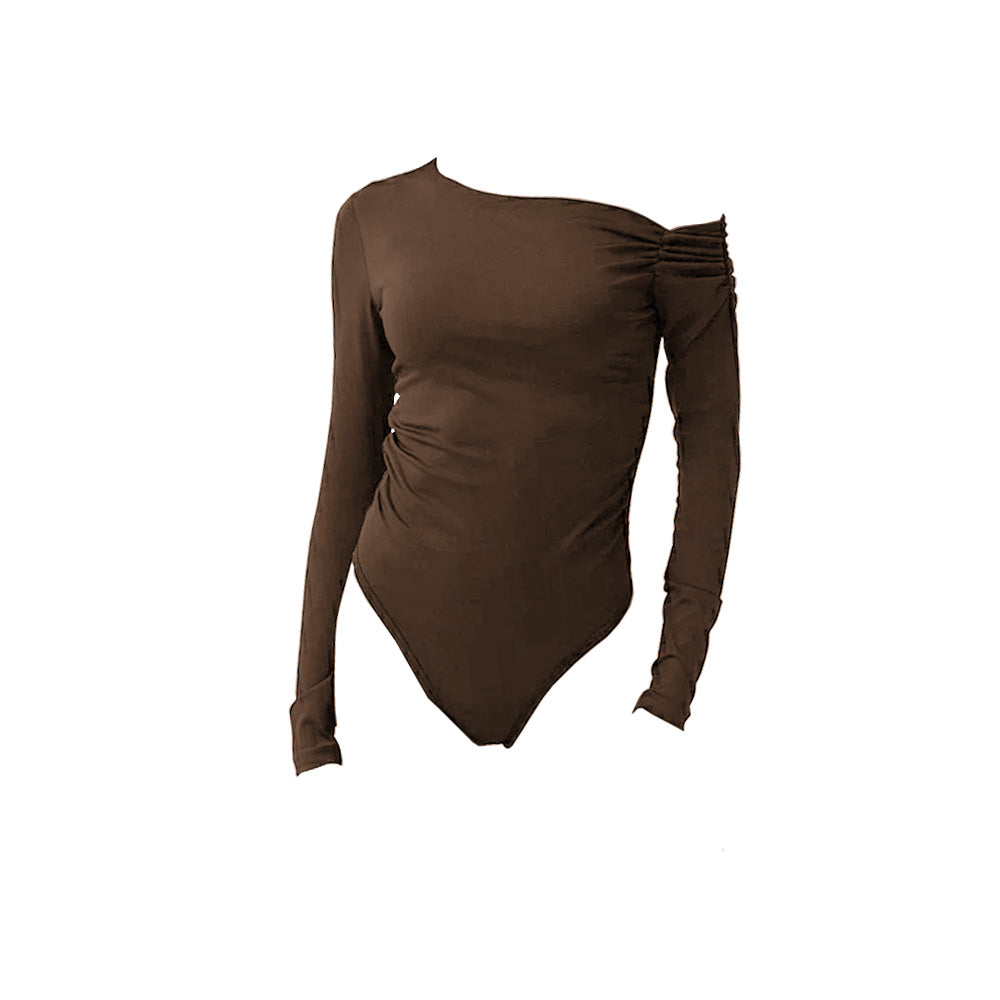 One shoulder long sleeve solid bodysuit