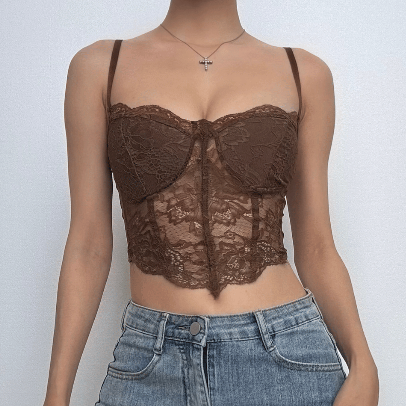 V neck lace bustier solid backless cami top