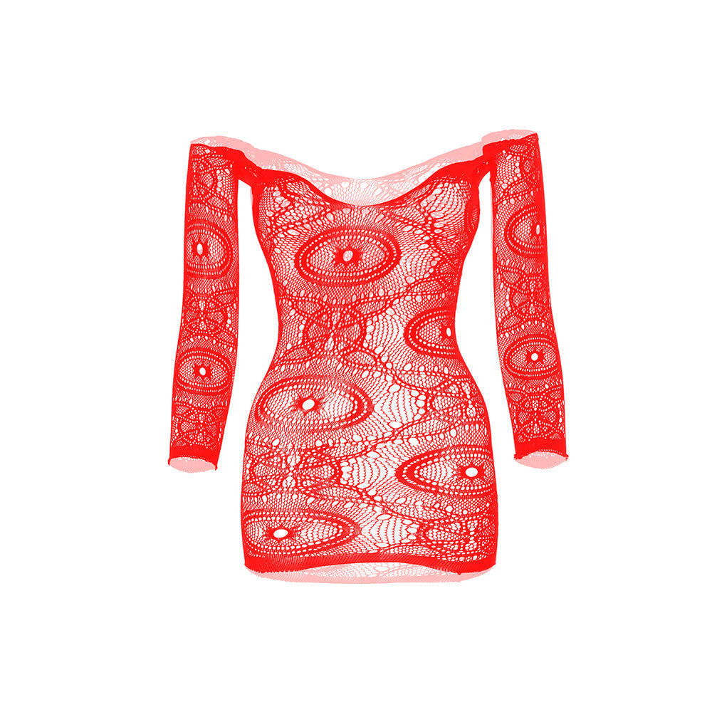 Long sleeve sheer lace solid mini dress  | red tango dress