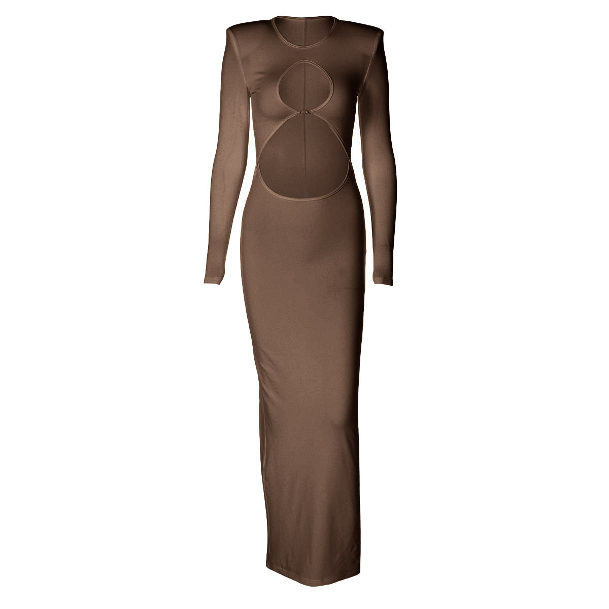 Long sleeve crewneck padded hollow out slit maxi dress