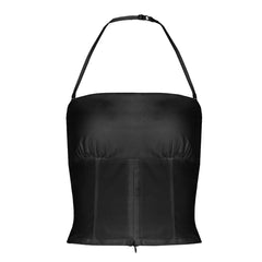Halter backless ruched solid tube top