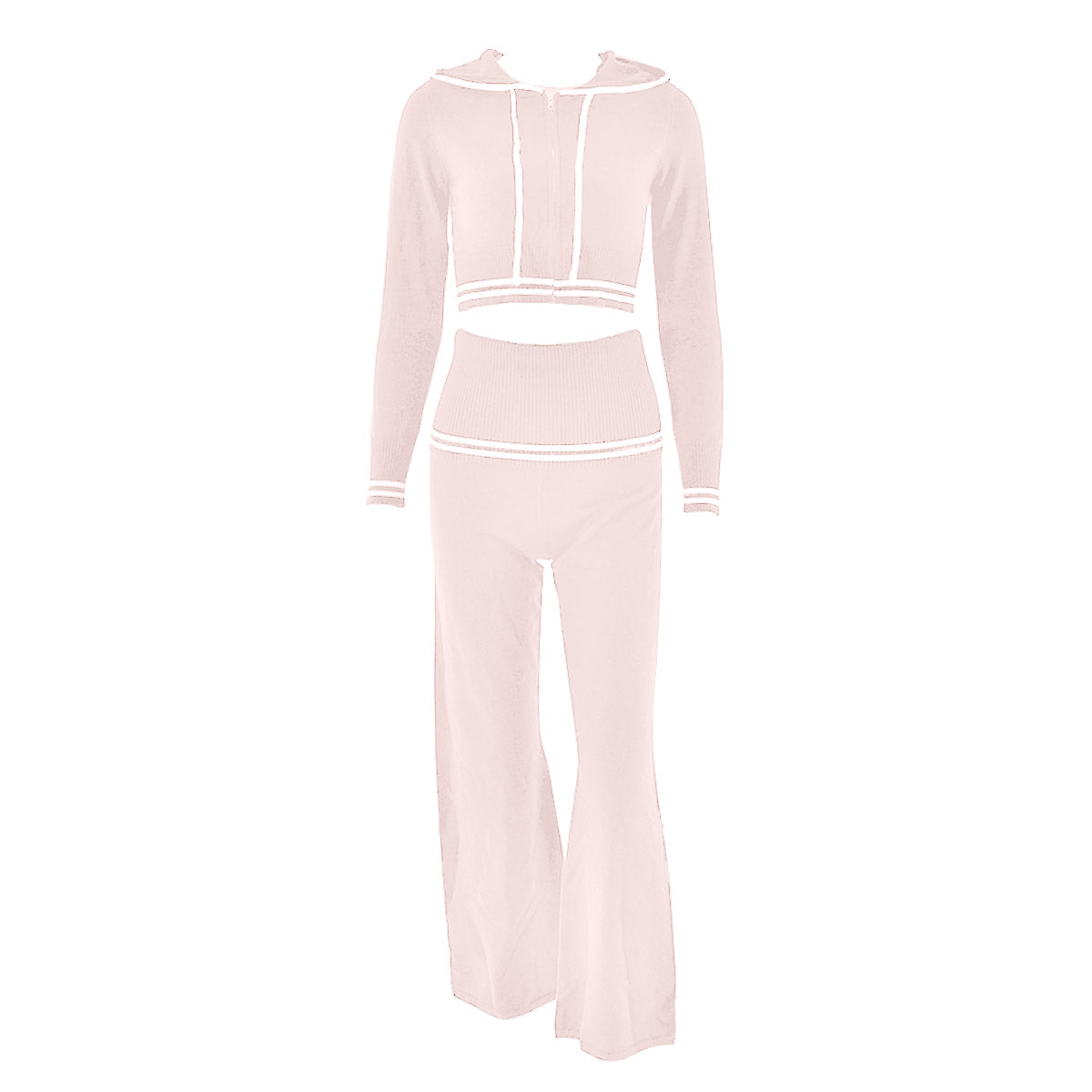 Long sleeve hoodie knitted zip-up high rise pant set