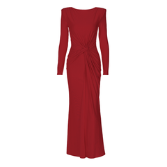 Long sleeve padded ruched maxi dress  | red tango dress