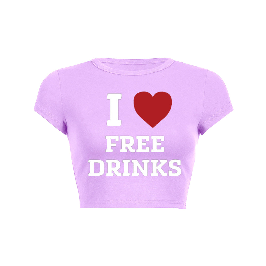 I Love Free Drinks Y2K Baby Tee
