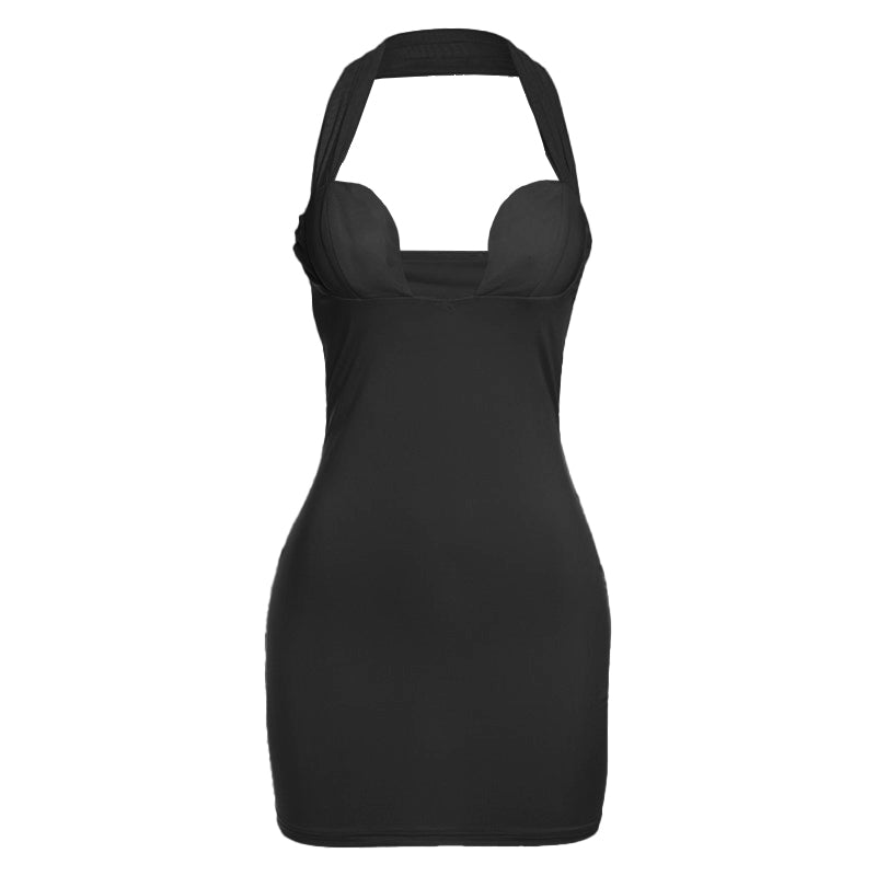 Halter solid backless mini dress