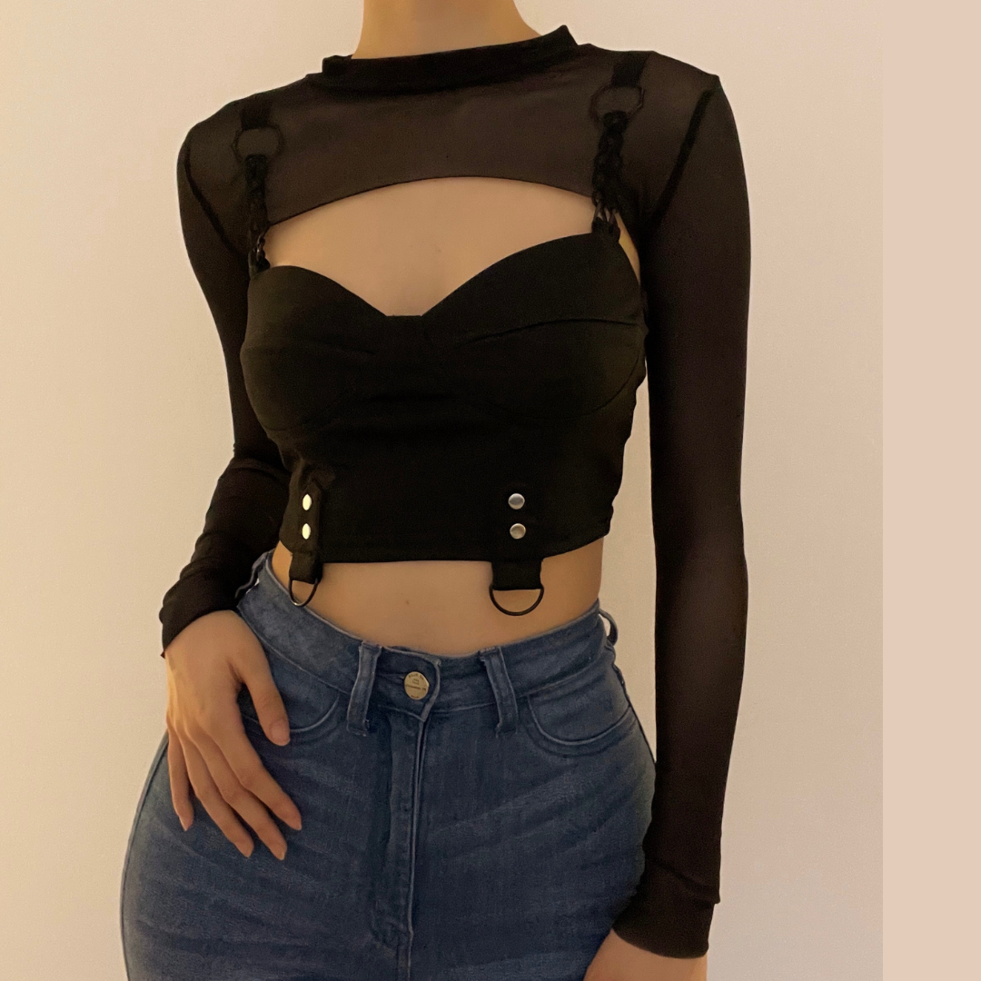 Sheer mesh long sleeve shrug