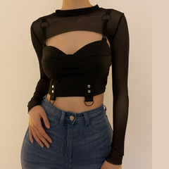Sheer mesh long sleeve shrug
