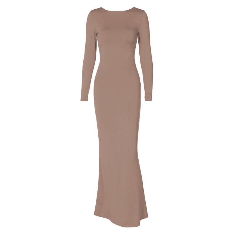 Long sleeve backless lace up ruched solid maxi dress  | red tango dress