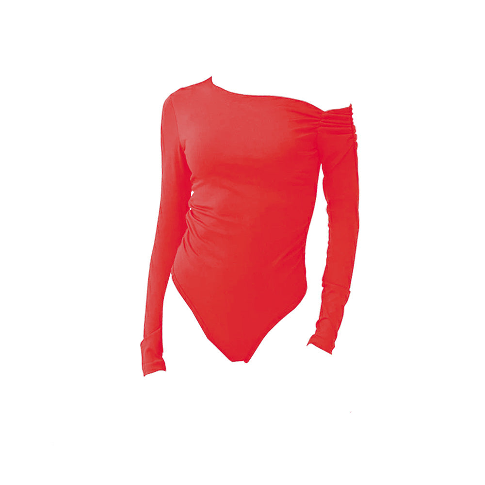 One shoulder long sleeve solid bodysuit