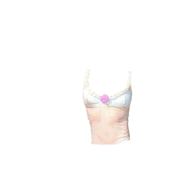 Flower applique mesh see through cami top