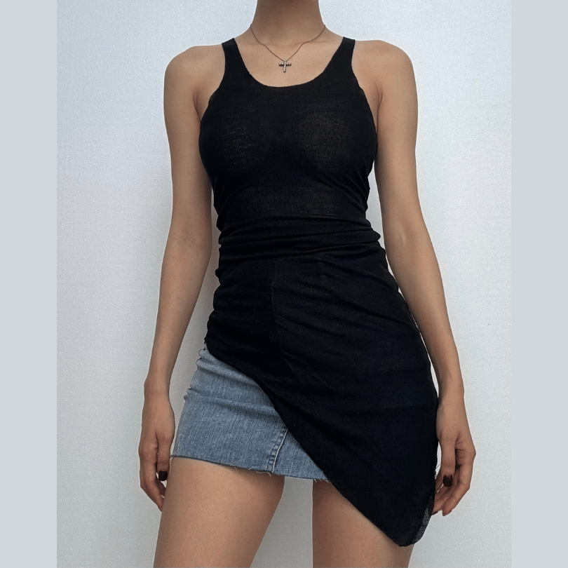 U neck sleeveless irregular solid tank top