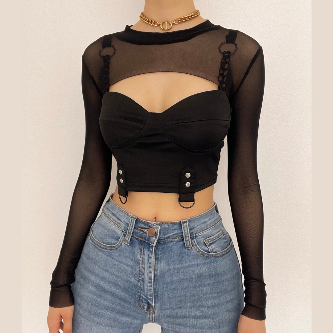 Sheer mesh long sleeve shrug