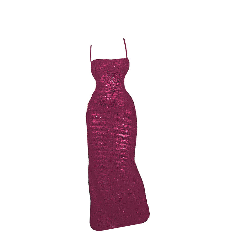 Square neck glitter backless cami maxi dress  | red tango dress