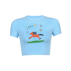 Orange Pony Y2K Baby Tee Crop Top