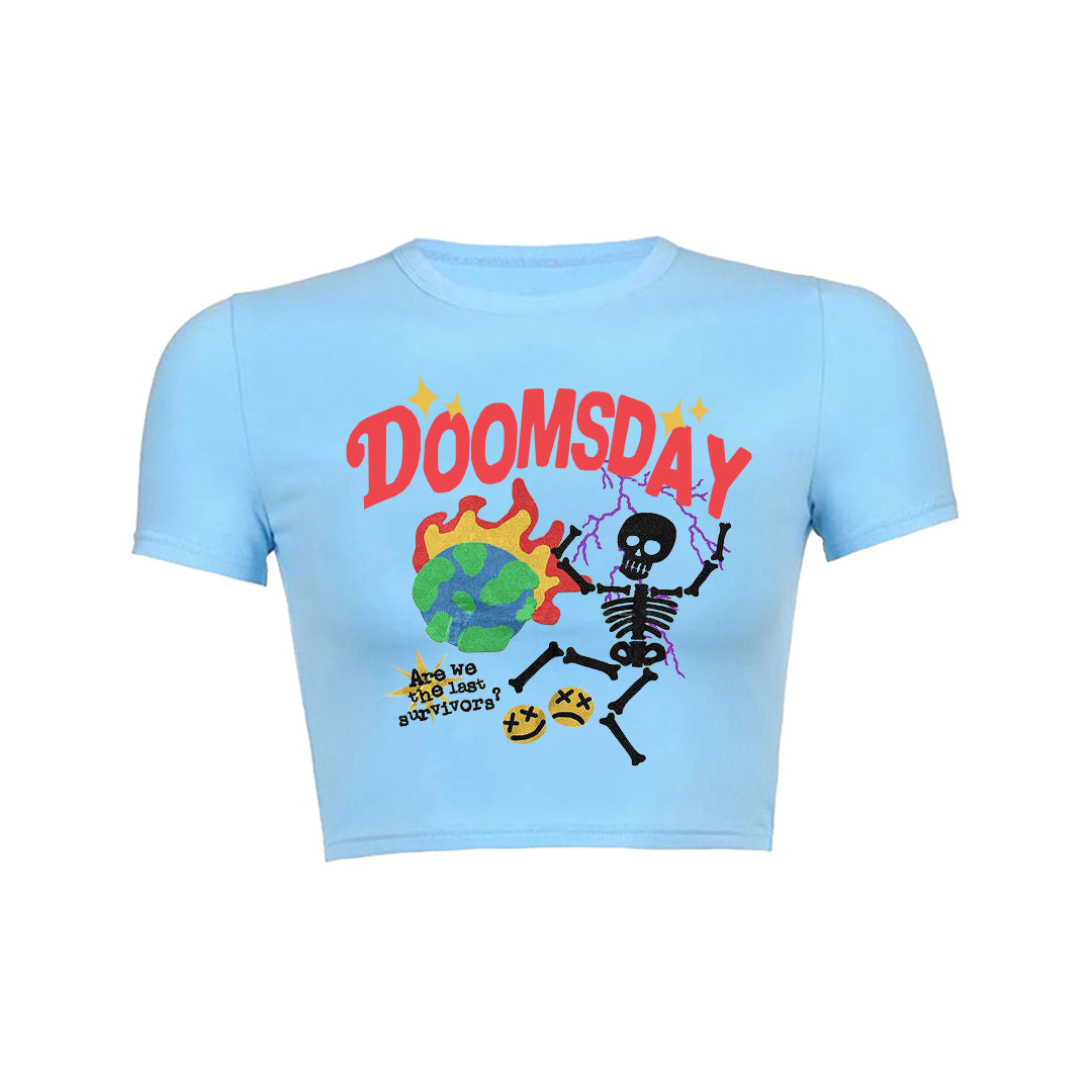 Skull letter graphic print slant Baby Tee Crop Top