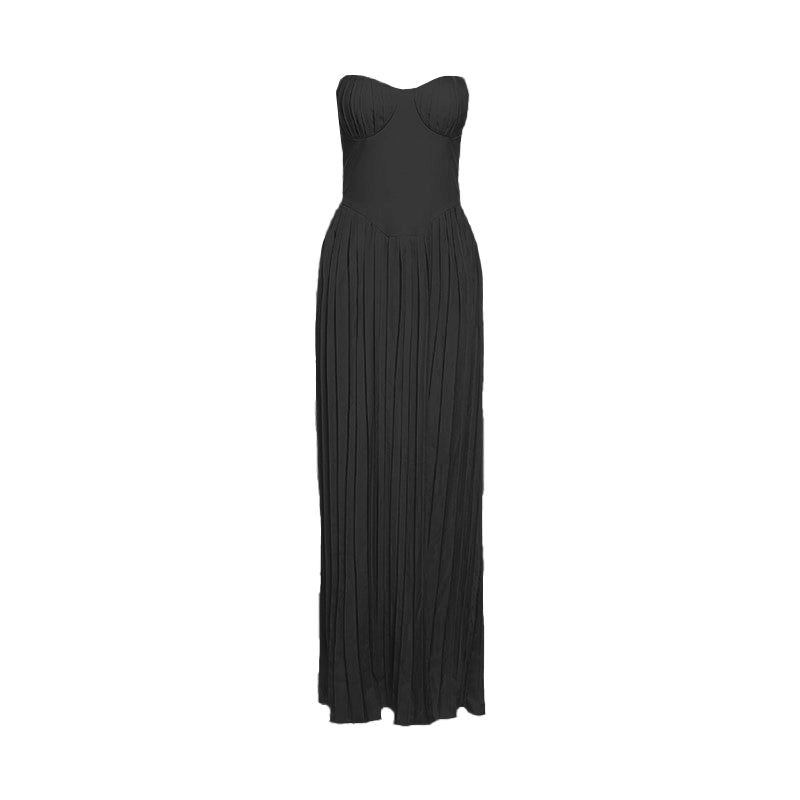 Sweetheart neck backless ruched solid maxi dress