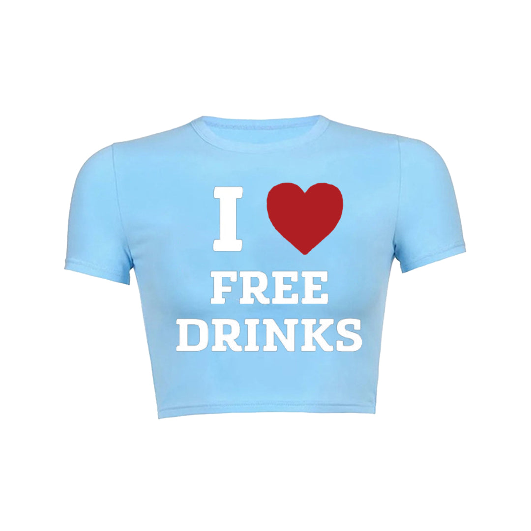 I Love Free Drinks Y2K Baby Tee