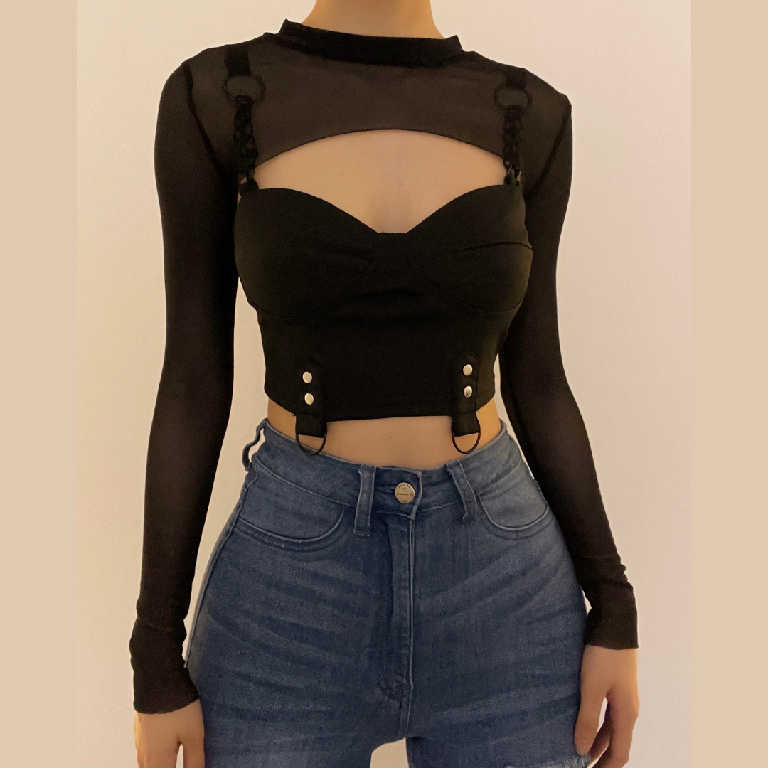 Sheer mesh long sleeve shrug