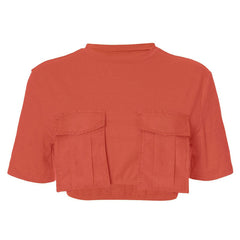 Short sleeve crewneck pocket crop top