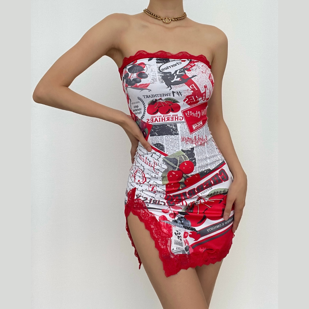 Slit abstract sleeveless contrast backless tube dress  | red tango dress