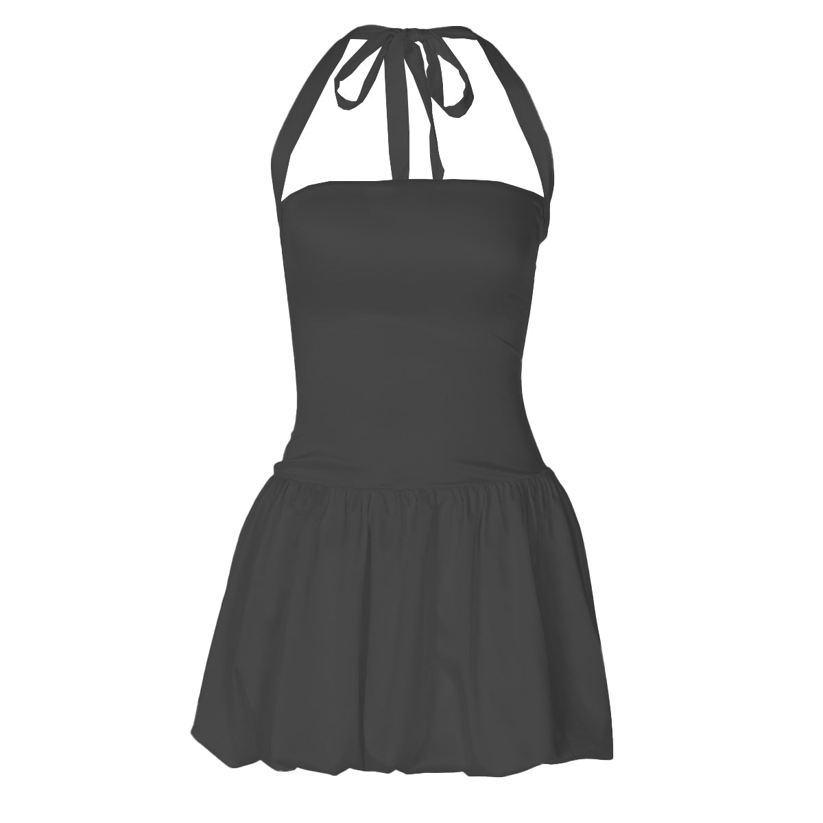 Halter ruched knotted solid mini dress