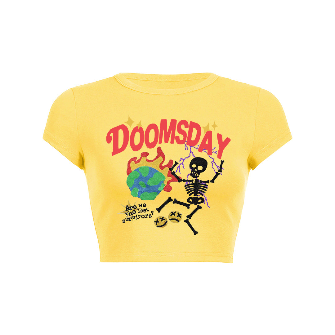 Skull letter graphic print slant Baby Tee Crop Top