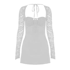 Long sleeve lace knotted ruched solid mini dress  | red tango dress