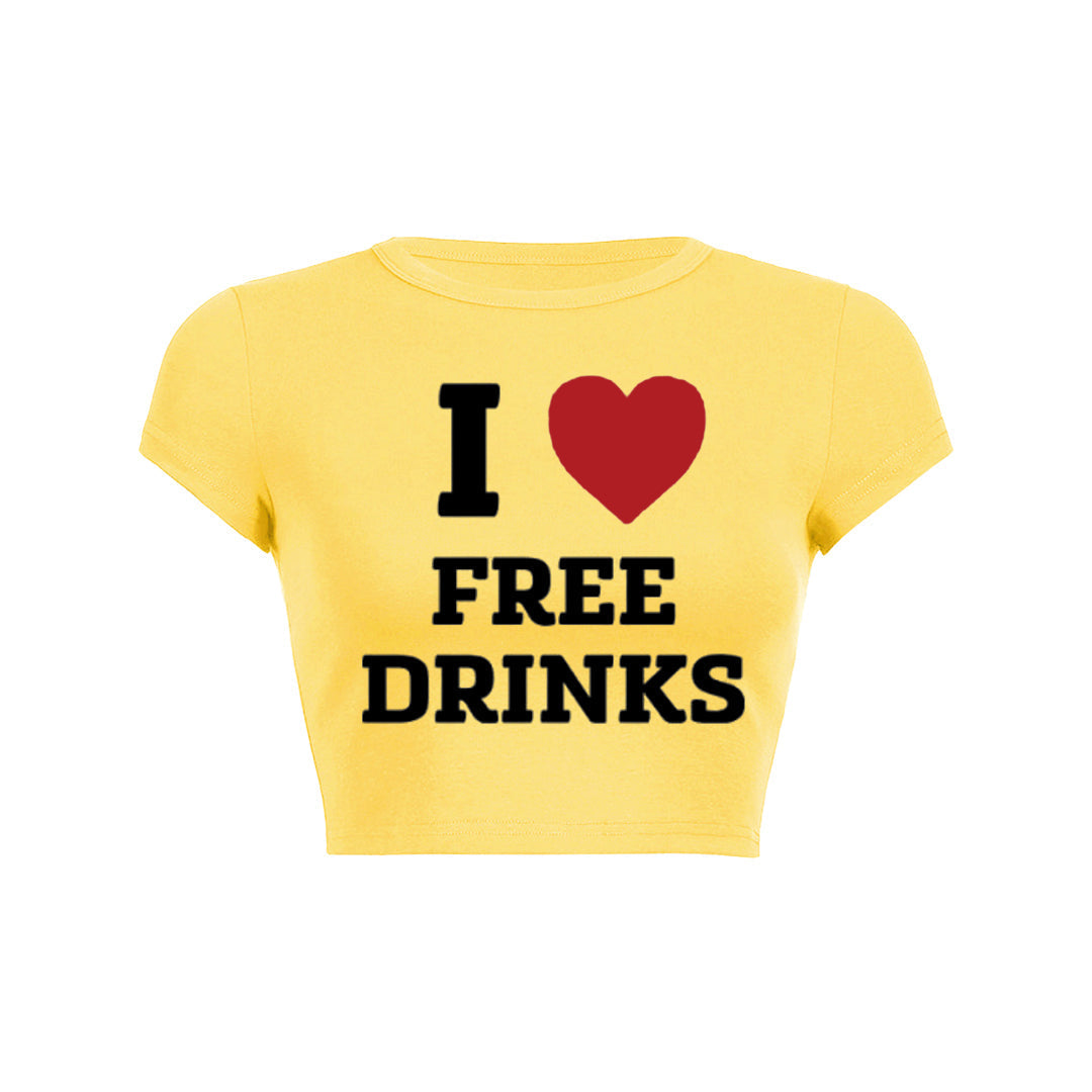 I Love Free Drinks Y2K Baby Tee