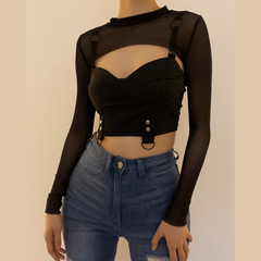 Sheer mesh long sleeve shrug