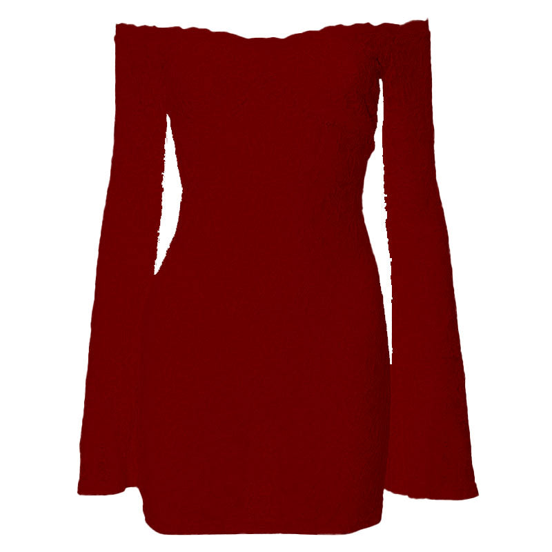 Long flared sleeve off shoulder lace see through mini dress  | red tango dress