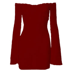 Long flared sleeve off shoulder lace see through mini dress  | red tango dress