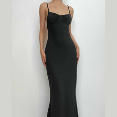 Cross back solid low cut backless cami midi dress  | black rave dress  | black rave dress